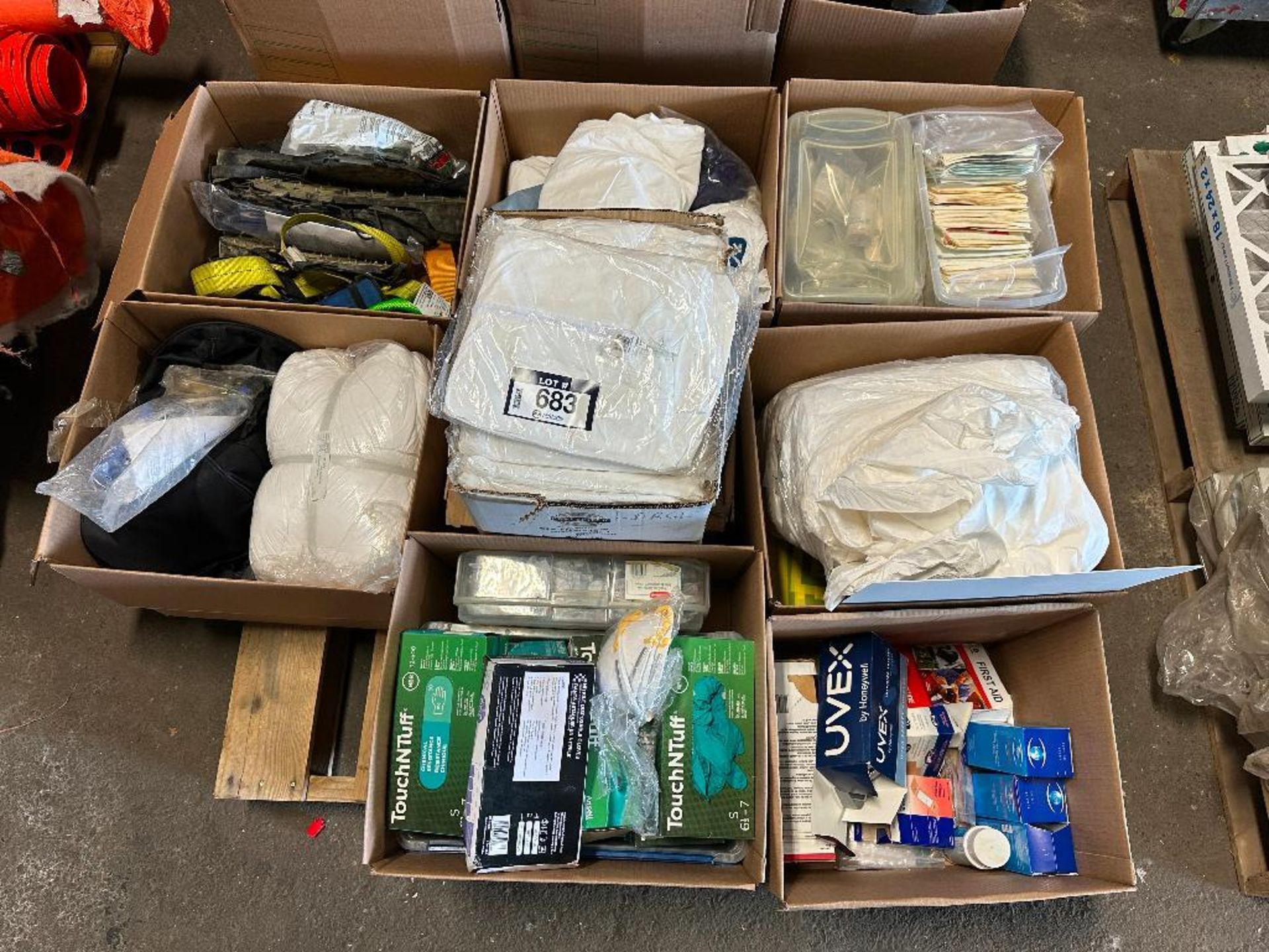 Lot of Asst. Safety Gloves, Masks, Coveralls, Glasses, Etc.