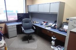 Lot of L-Shaped Desk w/Stack-on, Task Chair, Bookcase, Side Chair and Vertical 4-Drawer File Cabinet