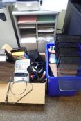 Lot of Asst. Office Supplies and Stationary Cabinet.