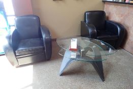 lot of (2) Reception Chairs and Glass Coffee Table.