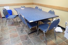 Lunchroom 7'x42" Dining Table w/(8) Stacking Chairs.