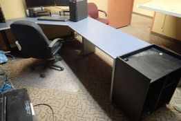 Lot of L-Shaped Desk, (2) Task Chairs and Mobile Cabinet.