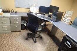 Lot of L-Shaped Desk, Task Chair, (2) Side Chairs, and (2) File Cabinets.