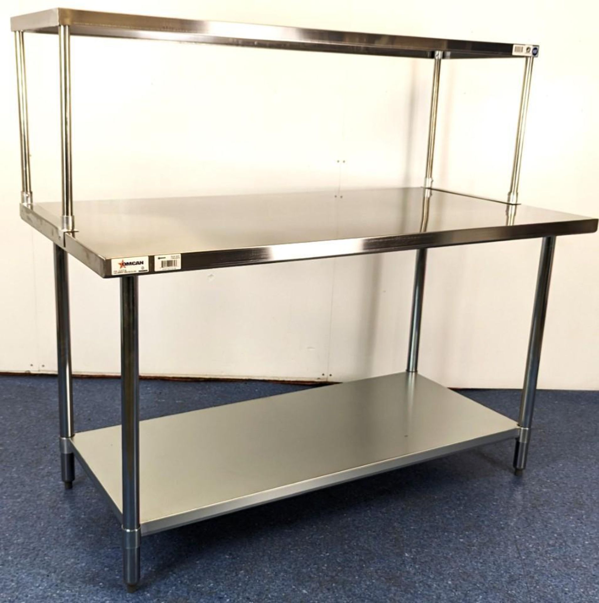 NEW 30" X 60" STAINLESS WORK TABLE WITH 18" SINGLE OVERSHELF