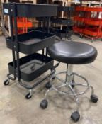 3-TIER METAL ROLLING UTILITY CART & PADDED ROLLING STOOL