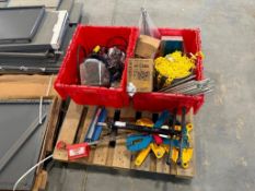 Pallet of Safety Glasses, Plastic Chain, (3) Pallet Pullers, (1) Roller Stand, Line Painter, (2) Tot