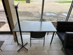 Lot of (1) 30" X 59" Table, (1) Side Chair and (1) Coat Rack