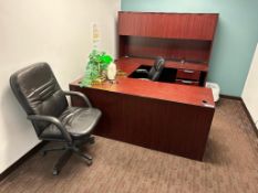 Lot of U-Shaped Desk w/ Overhead Hutch, (2) Task Chairs, 2-Drawer Lateral Filing Cabinet, etc.