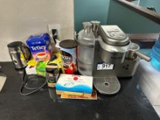 Lot of Keurig Coffee Maker w/ Asst. Tea, Sugar, Nespresso Milk Frother, etc.