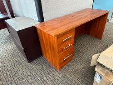 Lot of Single Pedestal Desk w/ 2-Drawer Horizontal Filing Cabinet