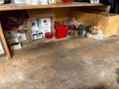Contents of Right Side of Bottom Shelf of Work Bench including Asst. Pipe Covers, Pipe Ends, etc.
