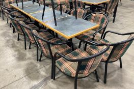 (4) SETS OF 30" X 30" DINING TABLES WITH (4) ROUND BACK ARM CHAIRS