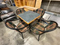 (1) SET OF 30" X 30" DINING TABLES WITH (4) ROUND BACK ARM CHAIRS