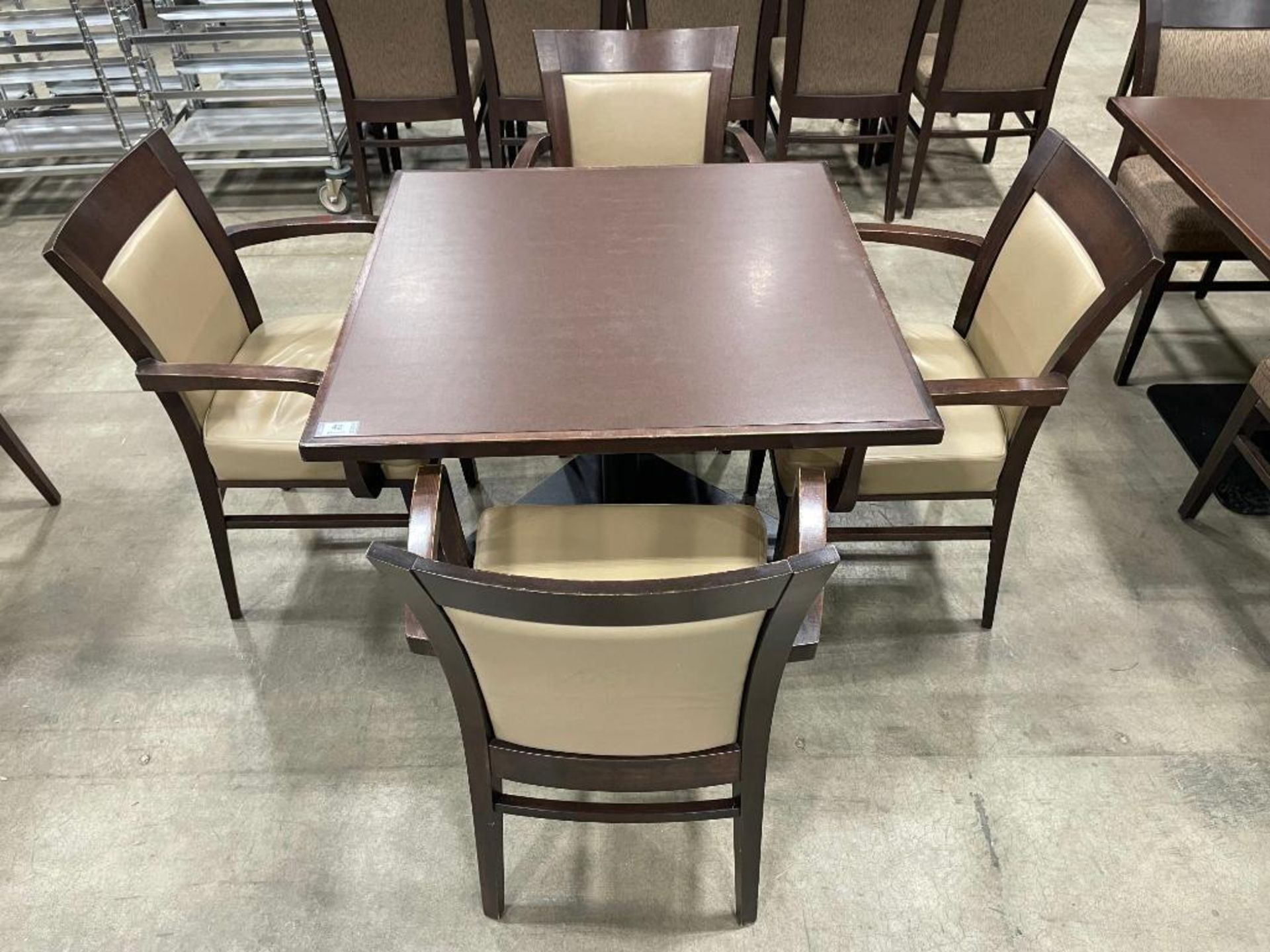 36" X 36" SINGLE PEDESTAL DINING TABLE WITH (4) ADRIA MICHELLE ARM CHAIRS - Image 2 of 5