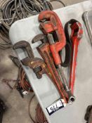 Lot of (2) Ridgid Pipe Wrenches, (1) Ridgid Pipe Cutter and (1) Ridgid Strap Wrench