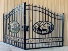 New Greatbear 14' Bi-Parting Wrought Iron Gate with Deer Design