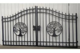 New Greatbear 14' Bi-Parting Wrought Iron Gate with Tree Design
