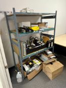 (1) Section Of Racking w/ Asst. Office Supplies including Pens, Folders, Calculator, Hole Punches, S