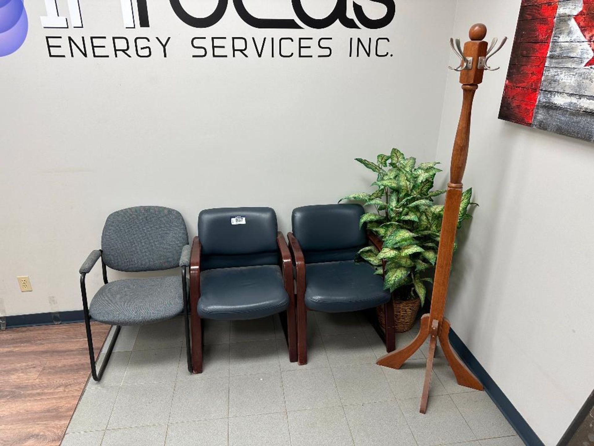 Lot of (3) Side Chairs, (1) Fake Plant, and (1) Coat Rack - Image 2 of 5