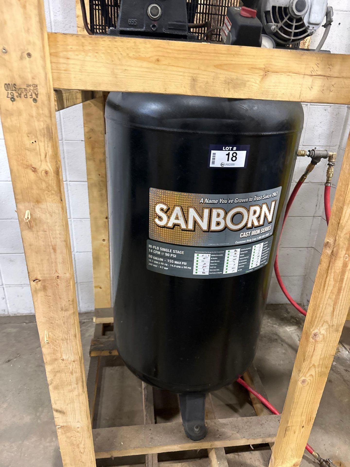 Sanborn Vertical Compressor 80Gal. 240V, 5HP - Image 3 of 4