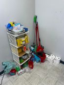 Lot of Cleaning Supplies including Mops, Chemical, Garbage Bags, etc.