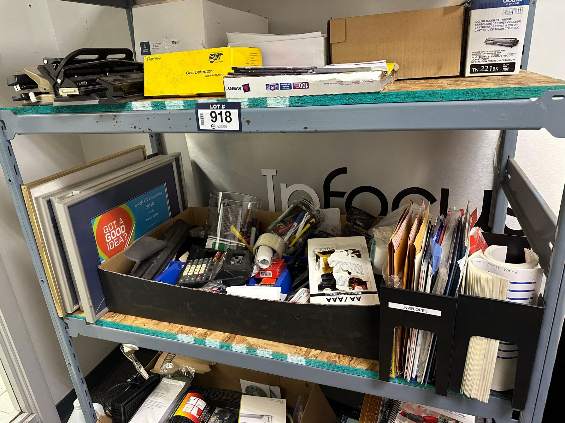 (1) Section Of Racking w/ Asst. Office Supplies including Pens, Folders, Calculator, Hole Punches, S - Image 3 of 9