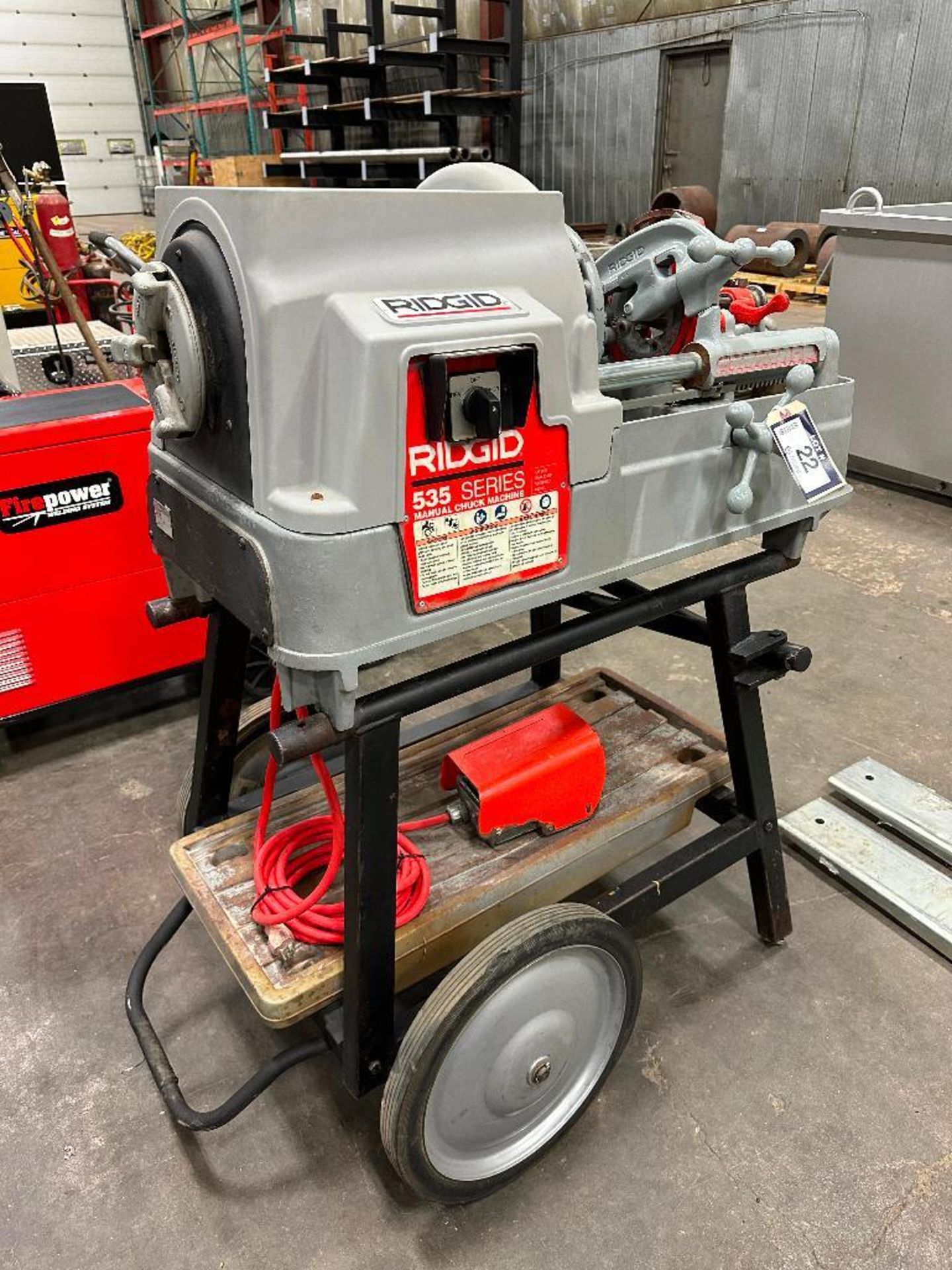 Ridgid 535 Manual Chuck Threader w/ Cutter, Reamer, Foot Pedal, Mobile Stand, Die Head, etc.