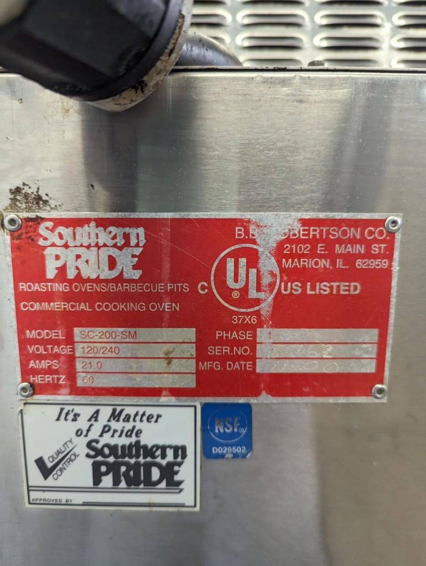SOUTHERN PRIDE SC-200-SM COMMERCIAL ELECTRIC SMOKER - Image 8 of 9