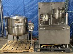 CLEVELAND 6 & 12 GAL TILTING KETTLES W/ GENERATOR BASE & KDL-60-T 60 GAL STEAM KETTLE, 2/3 JACKET