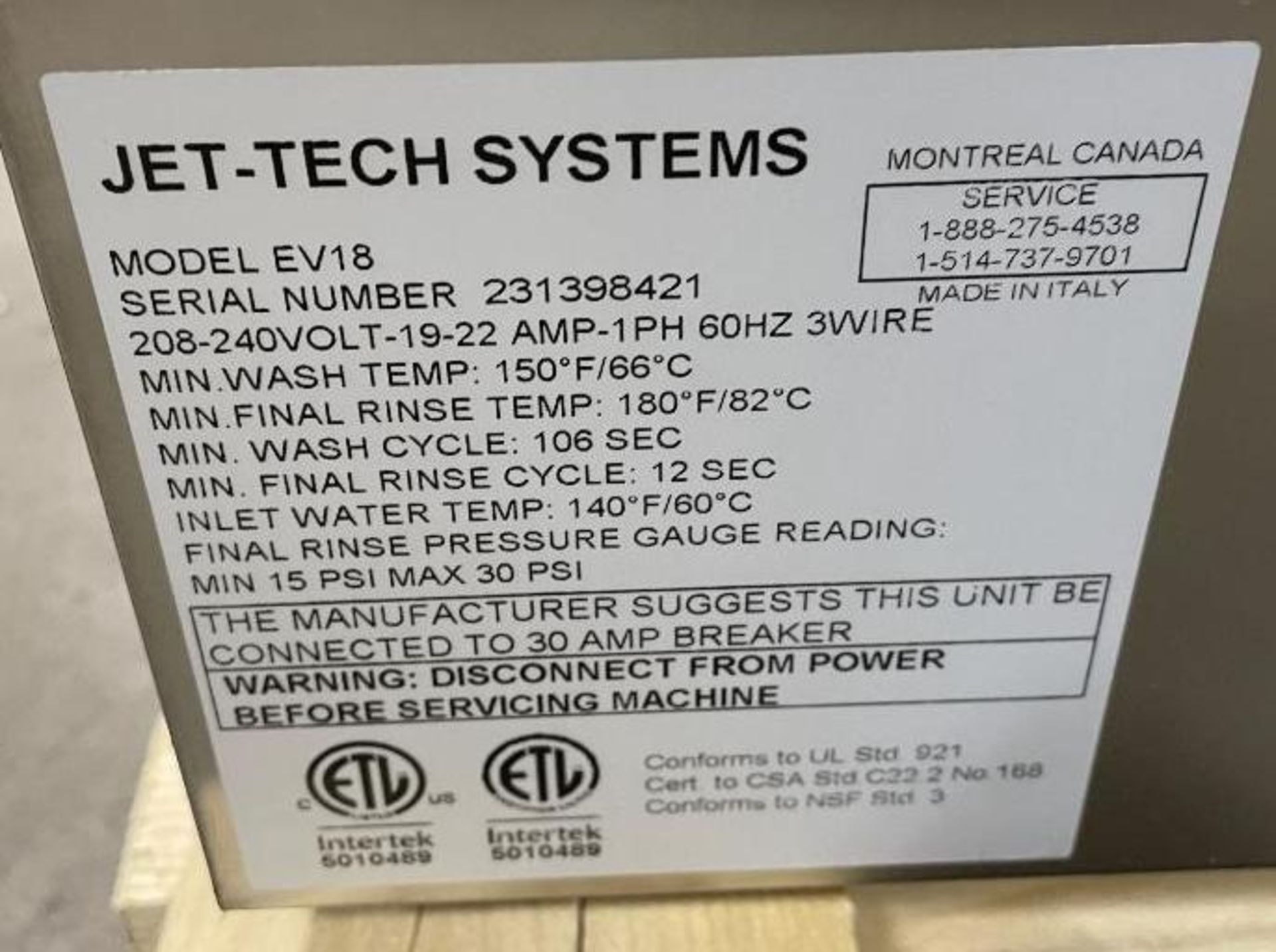 NEW JET-TECH EV-18 HIGH-TEMP UNDERCOUNTER DISHWASHER - Image 3 of 13