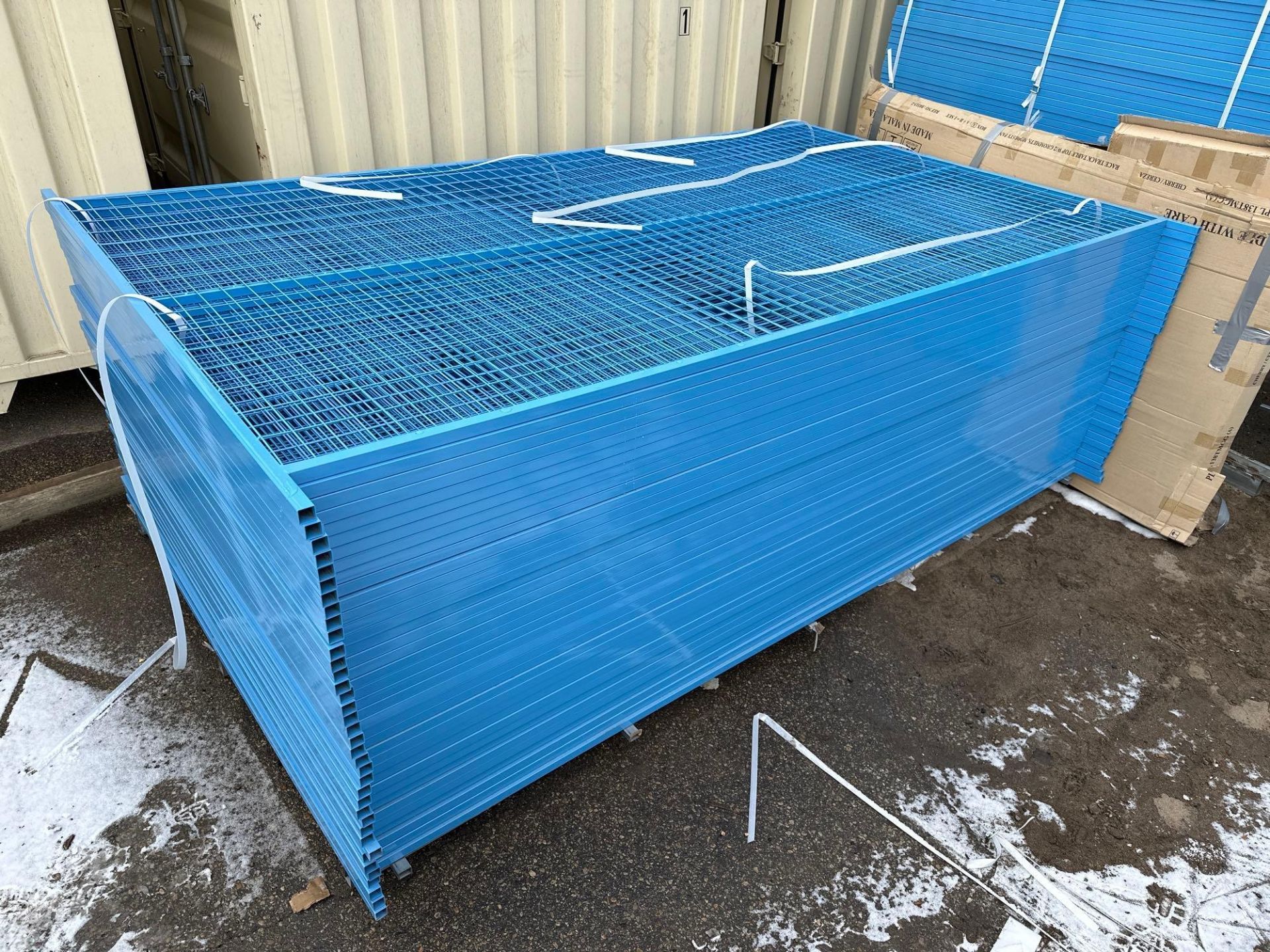 Lot of (45) 9-1/2”’X6’ Galvanized/Powder Coated Construction Fencing Panels w/ Top Clips and Bottoms - Image 2 of 3