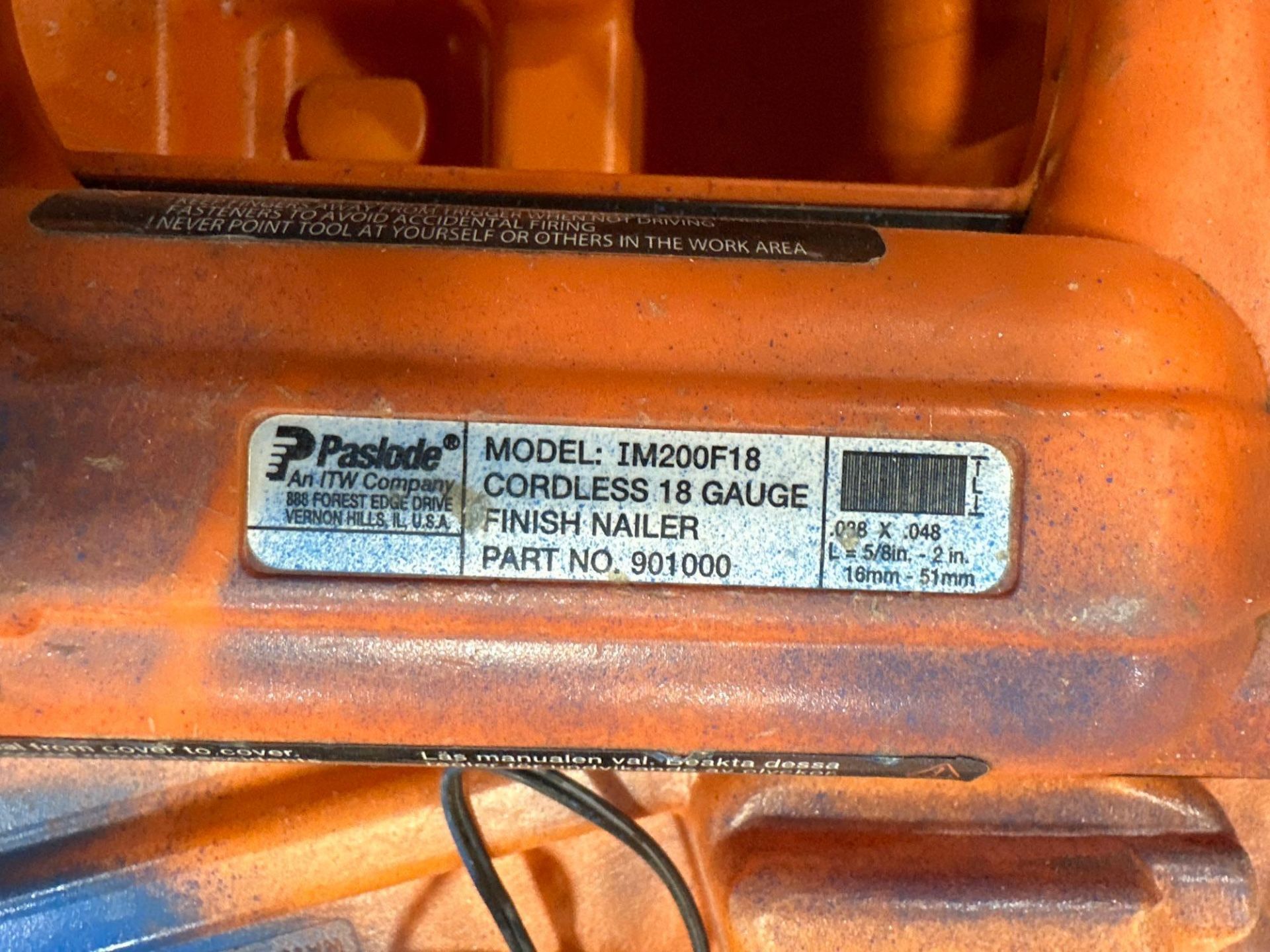 Paslode Cordless 18Ga. Finish Nailer IM200F18 w/ (2) Batteries and Charger - Image 5 of 5