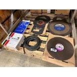 Pallet of Asst. Cut-Off Discs, Wire, Welding Wire, Band Saw Blade, etc.