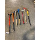 Lot of (4) Sledge Hammers, (2) Axes, etc.