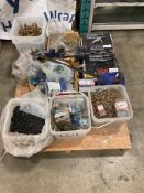Pallet of Asst. Fasteners including Screws, Clamps, Marettes, etc.