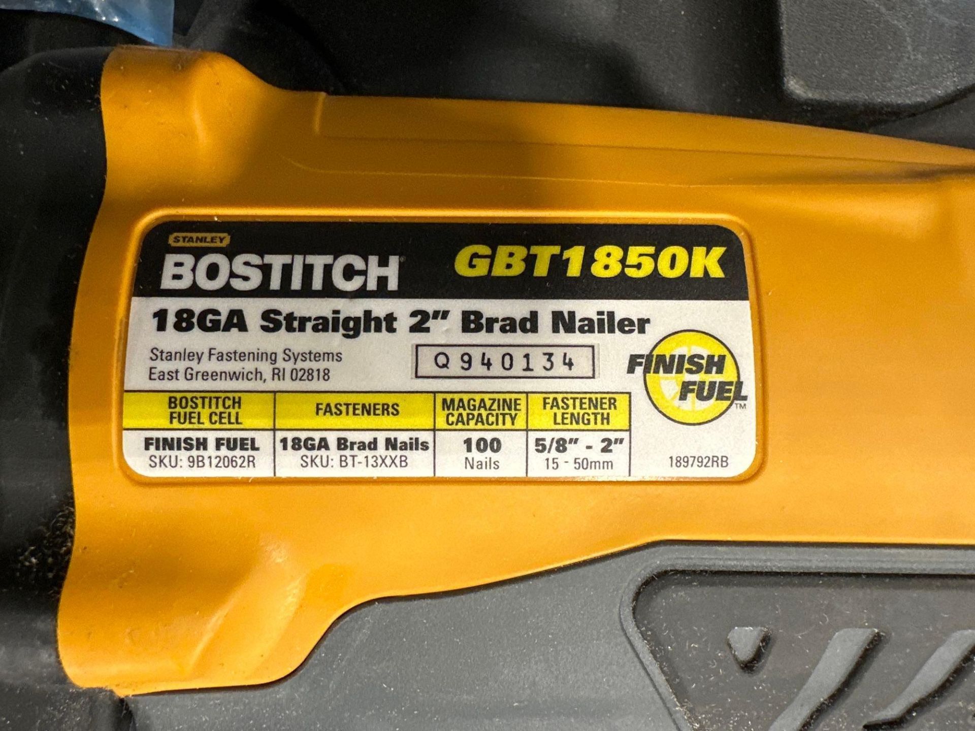 Bostitch GBT1850K 18Ga. Cordless Stapler w/ Charger, Battery, etc. - Image 3 of 3
