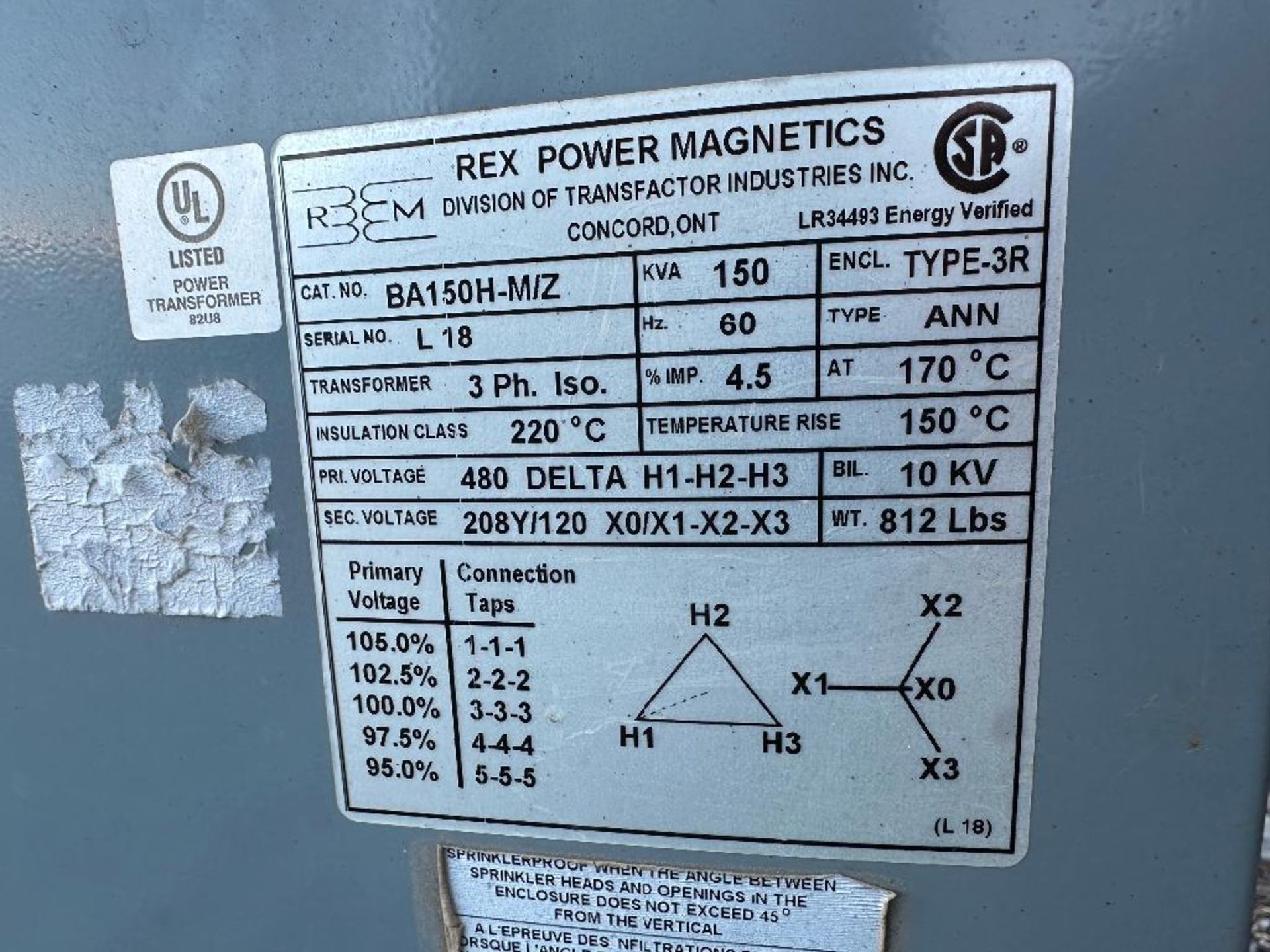 Rex Power Magnetics BA150H-M/Z 3-Phase Isolation Transformer - Image 4 of 5