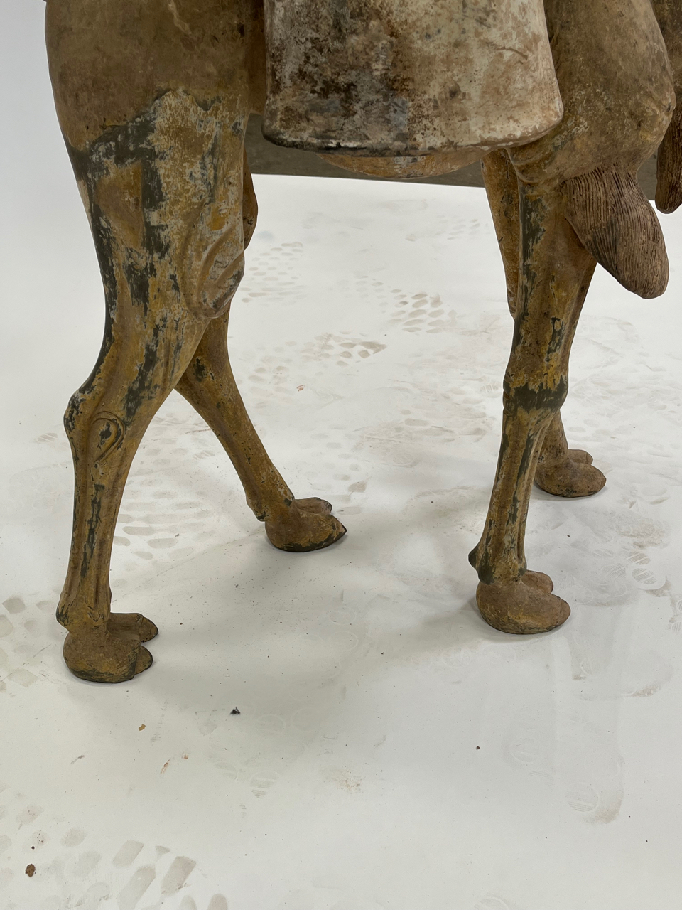 A LARGE CHINESE UNGLAZED GREY POTTERY CAMEL WITH DETACHABLE RIDER, TANG DYNASTY, 618 – 907 AD - Image 12 of 18