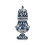 A FRENCH FAIENCE BLUE AND WHITE SUGAR CASTER, CIRCA 1720 – 1730