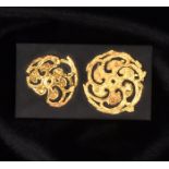 A RARE PAIR OF CHINESE GOLD ROUNDEL APPLIQUE FRAGMENTS, WARRING STATES PERIOD, 475 – 221 BC