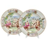 A PAIR OF CHINESE EXPORT ‘FAMILLE-ROSE’ PORCELAIN ‘JUDGEMENT OF PARIS’ PLATES, CIRCA 1745 – 1750