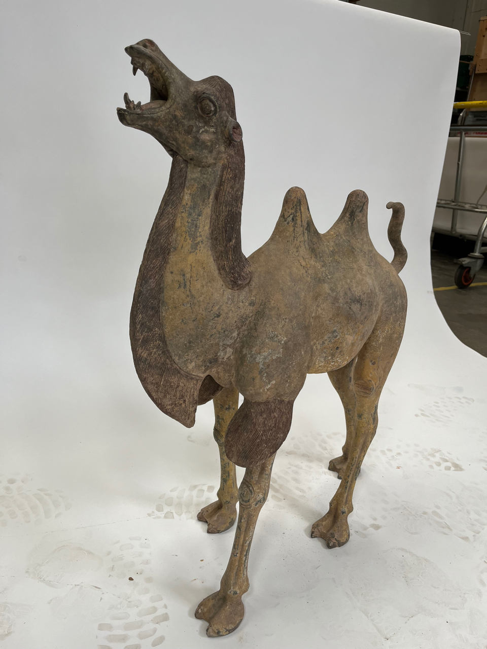 A LARGE CHINESE UNGLAZED GREY POTTERY CAMEL WITH DETACHABLE RIDER, TANG DYNASTY, 618 – 907 AD - Image 2 of 18