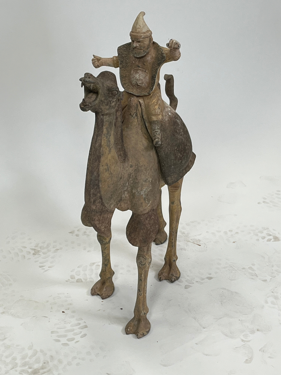 A LARGE CHINESE UNGLAZED GREY POTTERY CAMEL WITH DETACHABLE RIDER, TANG DYNASTY, 618 – 907 AD - Image 9 of 18