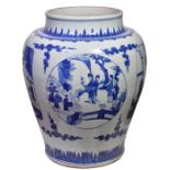 A LARGE CHINESE BLUE AND WHITE PORCELAIN SHOULDERED JAR, QING DYNASTY, KANGXI PERIOD, 1662 – 1722