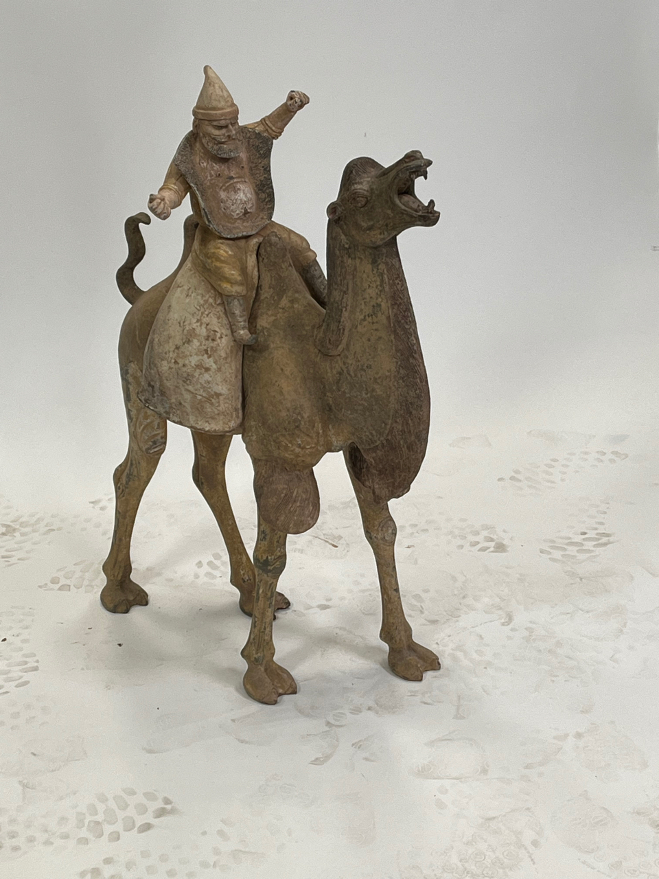 A LARGE CHINESE UNGLAZED GREY POTTERY CAMEL WITH DETACHABLE RIDER, TANG DYNASTY, 618 – 907 AD - Image 10 of 18
