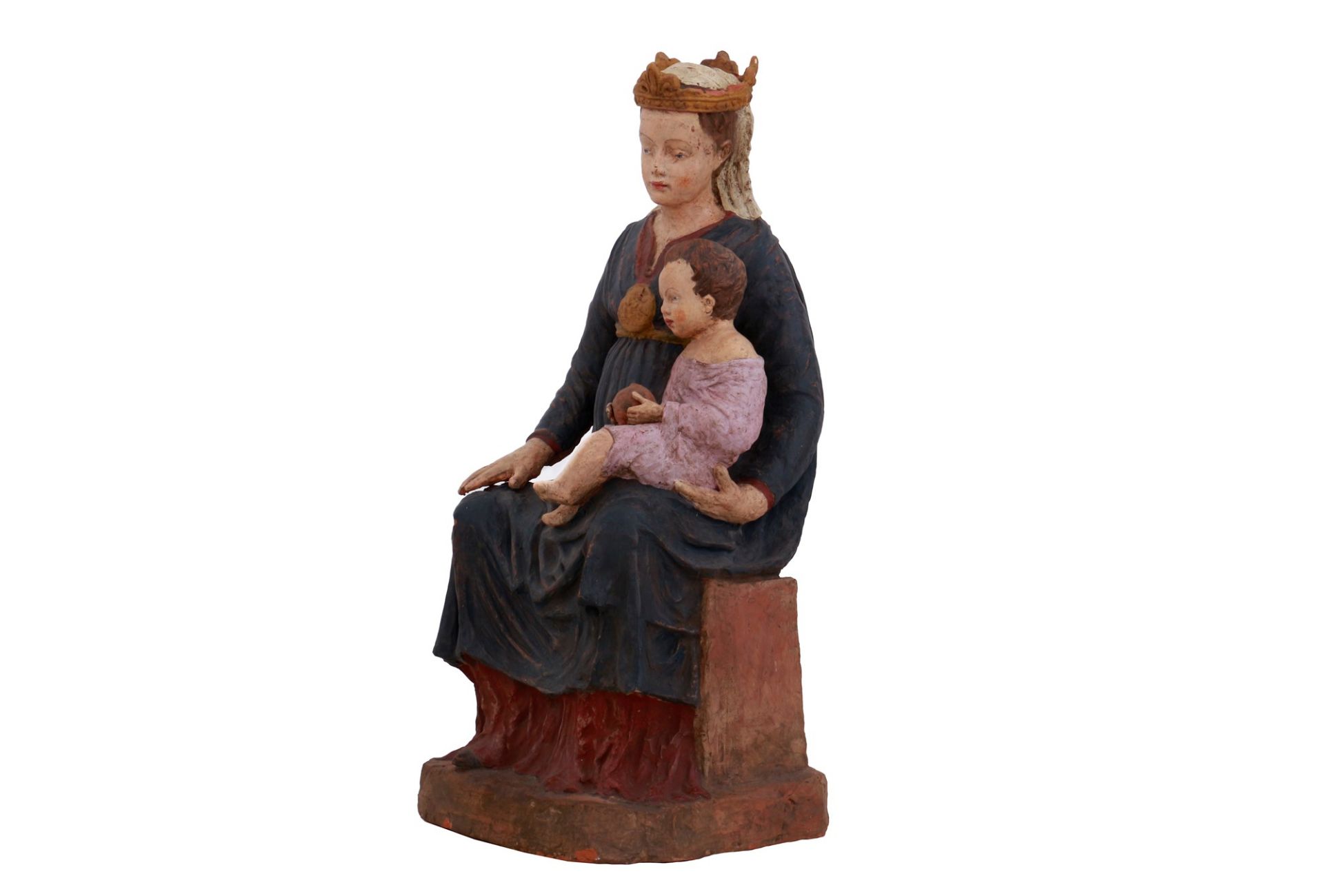 Scultura in terracotta policroma raffigurante Madonna in trono con bambino  - Bild 2 aus 3