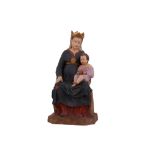 Scultura in terracotta policroma raffigurante Madonna in trono con bambino