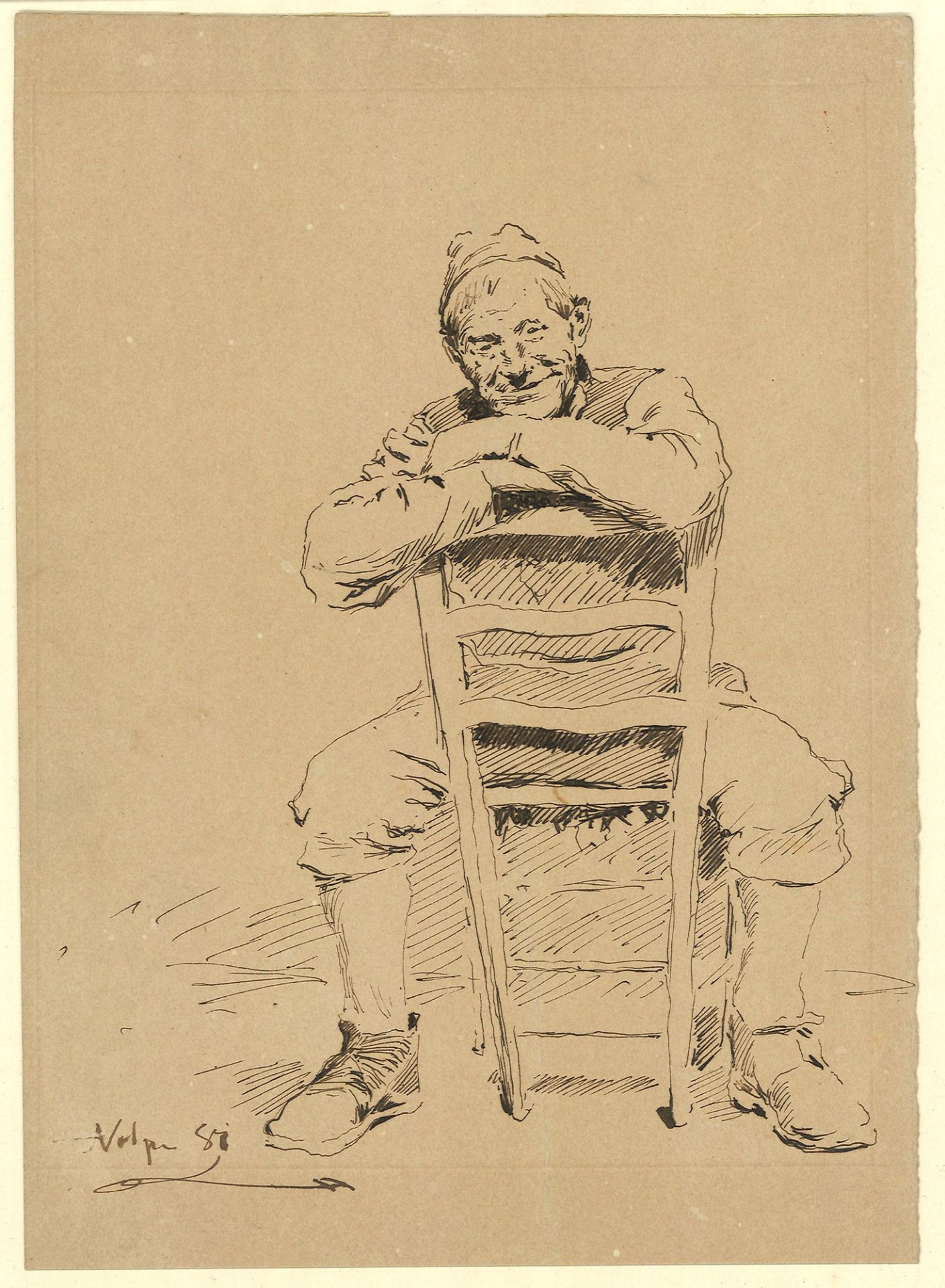 Anziano a braccia conserte su una sedia - Image 2 of 2