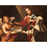 Santa Caterina da Siena riceve da un angelo e alla presenza del Cristo i simboli della sua passione