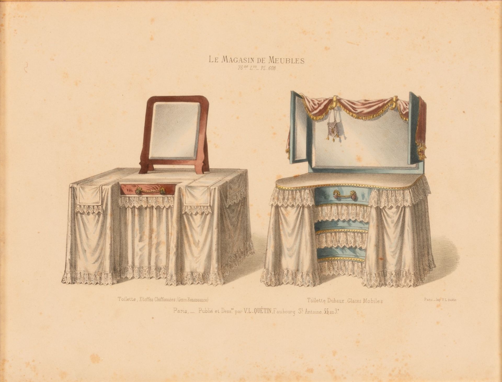 Victor L. Quéntin. Lotto di tre incisioni colorate dal libro delle tende, "Le Magasin De Meubles", r - Image 4 of 11
